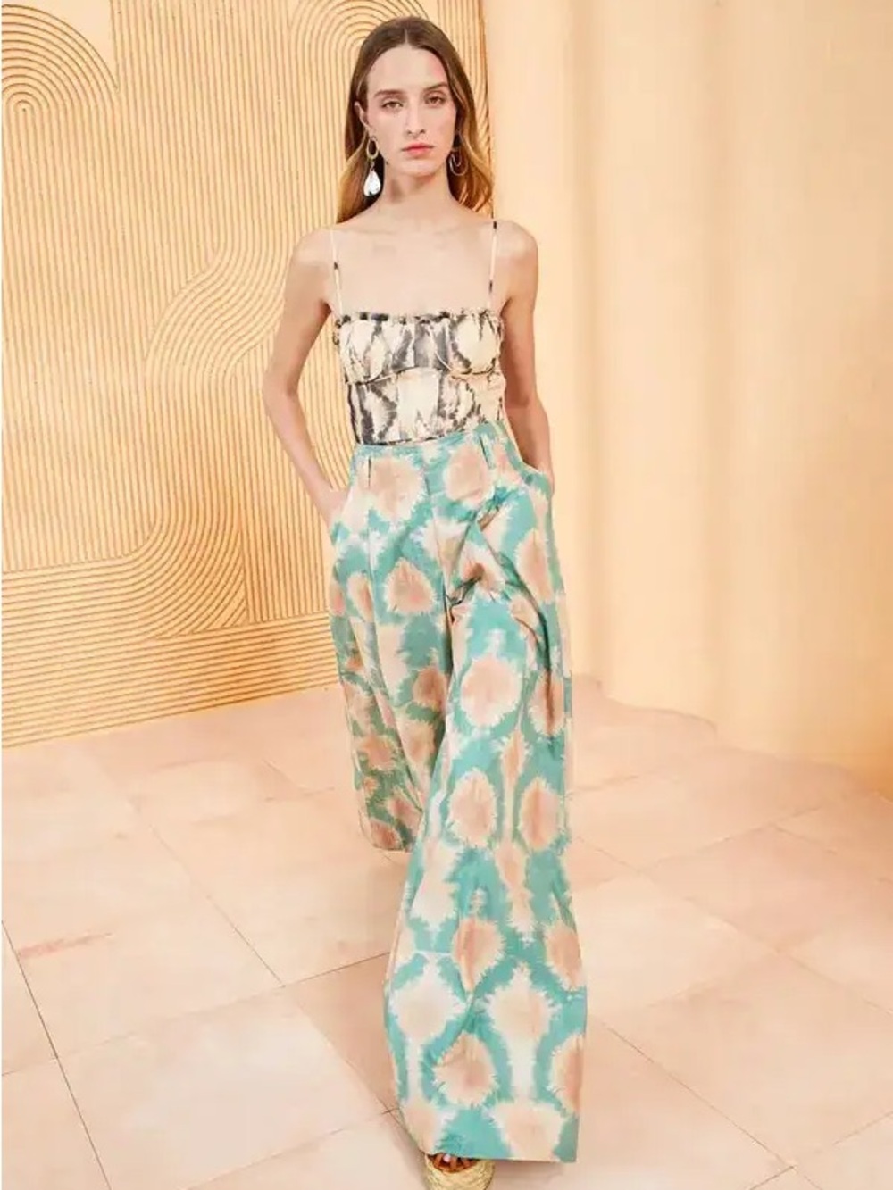 Ulla Johnson Ursula Wide Leg Pants Calcite Shibori Print Size 4